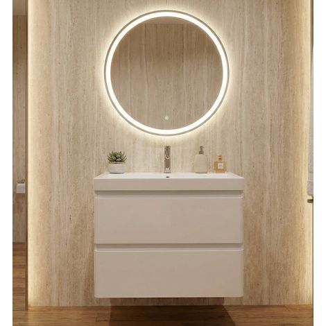Meuble Salle de Bains avec vasque/lavabo suspendu BORA 60 laqué Blanc brillant avec plan résine (1/5)