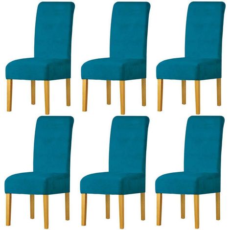 Stuhlbezüge für Esszimmerstühle, 6er-Pack, pfauenblau, Größe M (1/5)