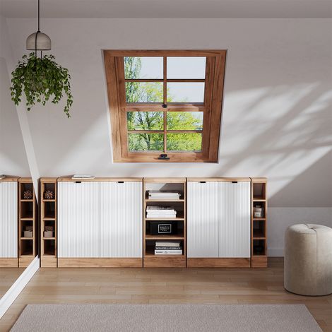 Ensembles de meuble de rangement sous pente Rion, Blanc cannelé, 210cm Lot de 5, Vicco