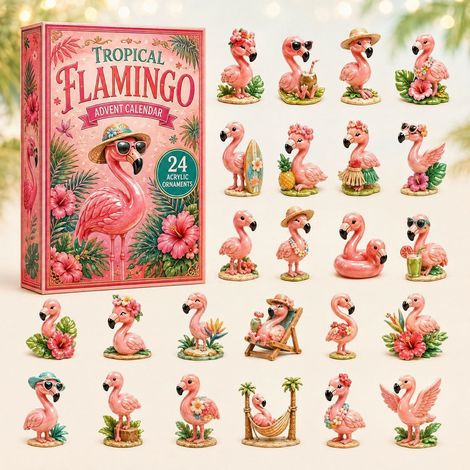 Flamingo im Urlaub Adventskalender 2026 2D Überraschungsbox