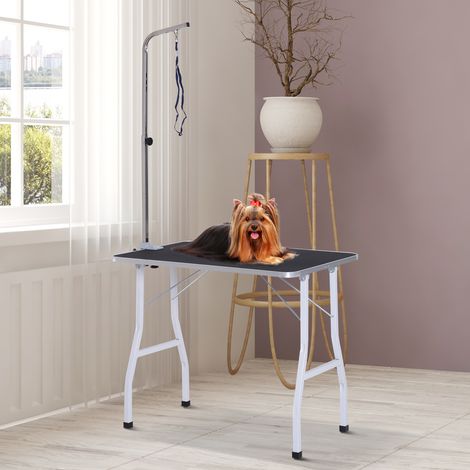 Table de toilettage pour animaux et chiens, noire, usage domestique, hauteur réglable, avec écharpe de contention