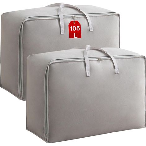 Grand Sac de Rangement 2Pièces, Housse Rangement Couette Vetement Sac Demenagement Sous Lit Penderies Organiseur Pliable épais avec Poignées pour Drap Vêtements Linge Literie Jouet (100L) (1/5)