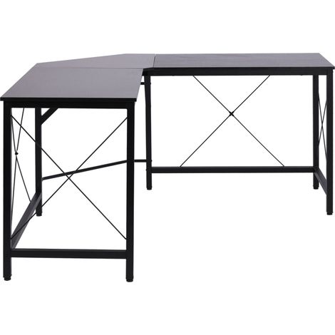 Bureau d’angle L 150 x 150 cm en MDF noir avec pieds réglables, grand plateau pour bureau, gaming et home office, structure acier, idéal gain de place  CHICFURN (1/5)