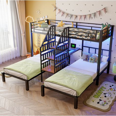 Letto a Castello 90x200 cm con Struttura in Metallo e MDF Nero (1/5)