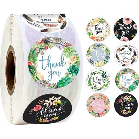 500 étiquettes autocollantes rondes « Merci » pour emballage cadeau (1/5)