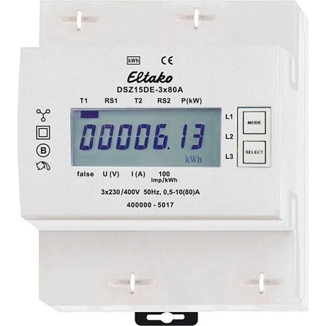 Wolf Energiezähler 3-phasig, 65A 3x230/400VAC/50Hz 1000 Impulsen/kWh 70mm, 9149697
