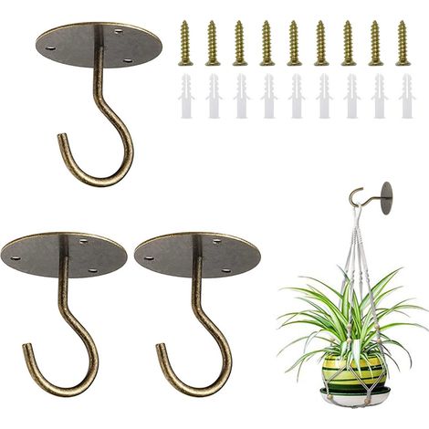 Lot de 3 crochets de plafond pour suspendre des plantes, support mural en métal S avec vis et chevilles pour suspendre des paniers de plantes, des lanternes, des carillons, des mangeoires à oiseaux (1/5)