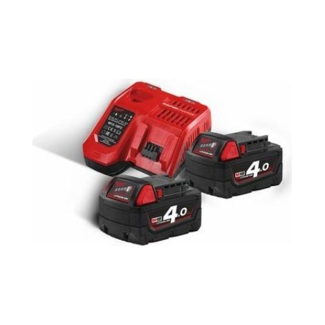 Set de arranque con batería Milwaukee 18 V con 2 baterías M18 B4 de 4,0 Ah + cargador M12-18FC (4933459215) (1/2)