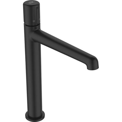 Grifo para lavabo de encimera Pretto negro con tapón Click-Clack