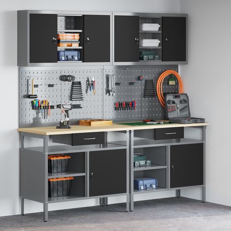 Werkbank-Set 8 pcs Rot und Grau Pulverbeschichteter Stahl (1/5)