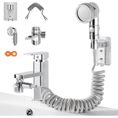 3 Modes Pommeau Douche,Tuyau Télescopique pour lavabo, Pommeau de Douche de Robinet (1/5)