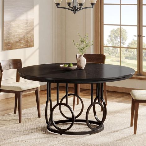 Tribesigns Runder Esstisch 120 cm, Holz-Küchentisch mit stabilem Metallsockel für 4–6 Personen, großer runder Esstisch für Esszimmer, Küche, Wohnzimmer (schwarz, nur Schreibtisch) (1/5)