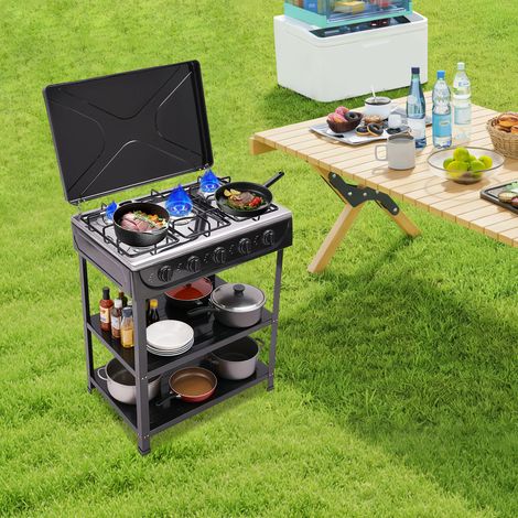 YISSALE-5-flammiger Gasherd für Camping, Barbecue und Grill mit 2-stufigem Ablagefach (1/5)