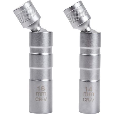 Juego de 2 llaves magnéticas para bujías - Llave universal flexible para reparación de automóviles (14 mm y 16 mm) con vaso de 3/8 de pulgada y herramienta de extracción flexible (1/4)