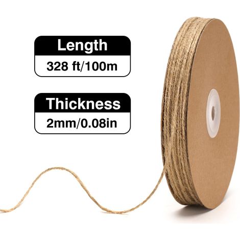 KINGLAKE Ficelle de jute naturelle de 2 mm - 100 m - 3 plis - Pour bricolage, artisanat, emballage cadeau, décoration de Noël, mariage, fleuriste, jardinage et emballage (1/4)