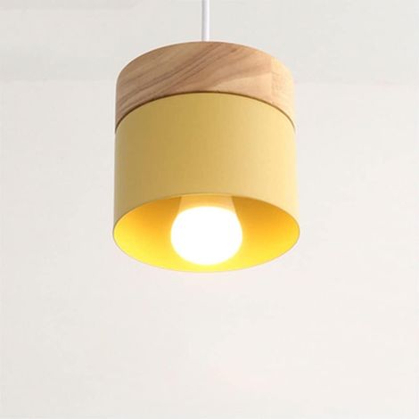 E27 Moderne Vintage-Pendelleuchte, Industrielle Deckenleuchte, Pendelleuchte aus Metall und Holz, Kreative Kronleuchter-Deckenleuchte für Wohn- und Schlafzimmer (Gelb)