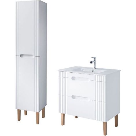 Meuble vasque à encastrer 80 cm + colonne à poser Oceanie White - Livraison gratuite