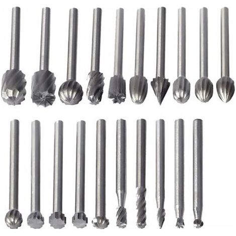20 Pcs Fraises Rotatives, Hss Burrs Rotatives Embouts De Fraisage Outil Routage De Bois Accessoires Outil Rotatif 3mm Tige Pour Dremel (1/5)