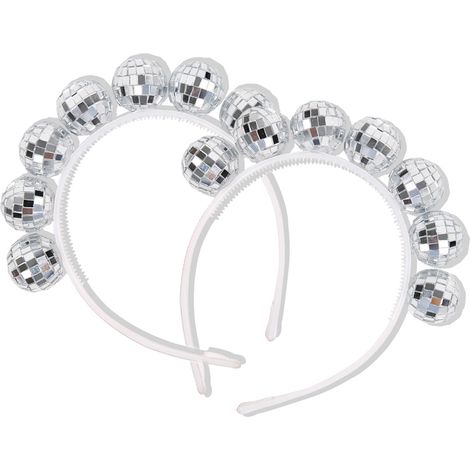 Headband Disco - Miroir Argenté - Design Rétro Années 1970 - Élastique Universel - Pour Fêtes Costumées - 2 Pièces (1/5)