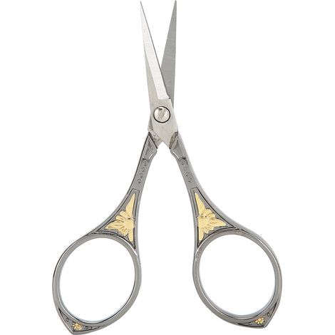 Ciseaux vintage en acier inoxydable à motif tournesol, outil de couture et de découpe pour tissus, fleurs noires et dorées. (1/5)