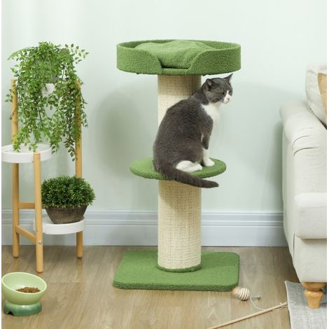 Albero tiragraffi per gatti 91 cm con cuccia, piattaforma e cuscino sfoderabile, verde HAVRYA (1/5)