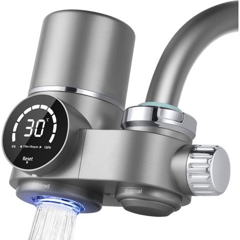 Filtre Eau Robinet, Système de Filtre à Eau avec Affichage LED, Comprend 1 Cartouche, 8 Couches de Filtrage, Enlève Impuretés, Chlore, Eau de Javel, Vers, Installation Facile (1/5)