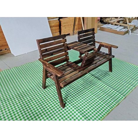 Wooden Garden Bench with Folding Table, Seats 2-3 People