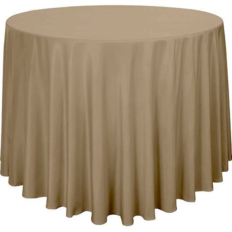 Cette nappe ronde au toucher soyeux est idéale pour les restaurants, les mariages et toutes sortes de réceptions. Couleur marron, diamètre 275 cm (1/5)
