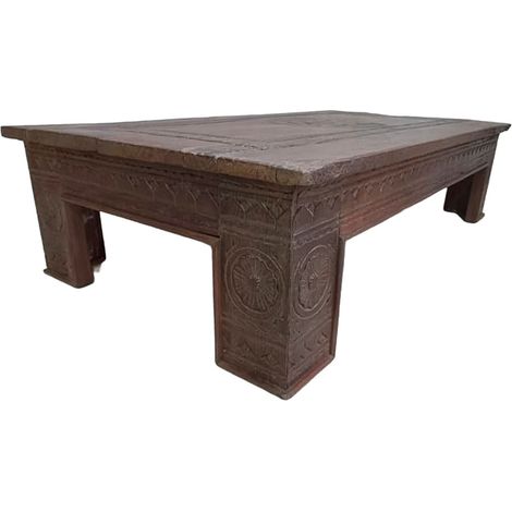 Mesa de centro de madera acabado artesanal marrón 147x81x37 cm (1/5)