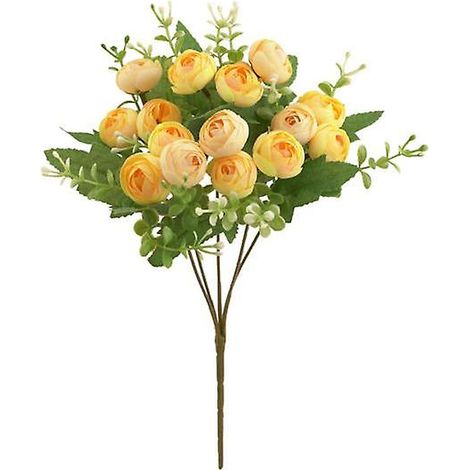 Pivoine artificielle sans arrosage, décoration intérieure, feuilles vertes, camélia en soie artificielle, accessoire photo élégantjaune (1/5)