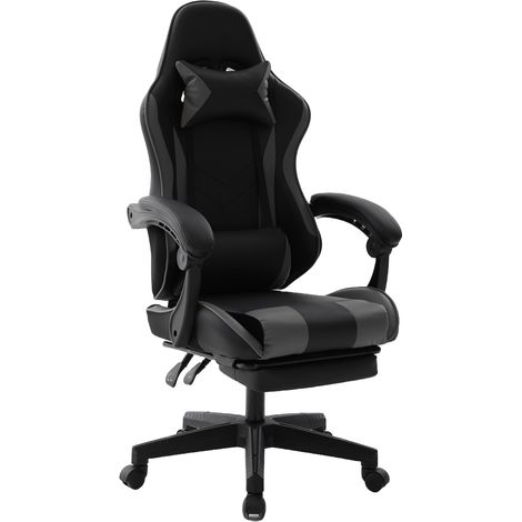 Chaise gaming ergonomique en similicuir avec repose-pieds – Gris