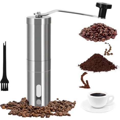 1 unidad, Cafetera manual, Plateado, Máquina de café manual, Acero inoxidable, 4,8  4,8  18,8 cm, Cafetera de acero inoxidable (1/5)