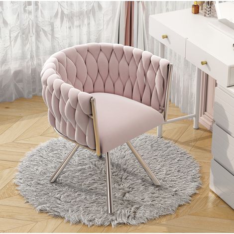 MEUBLIV Chaise de coiffeuse pivotante en velours rose avec dossier enveloppant (1/5)