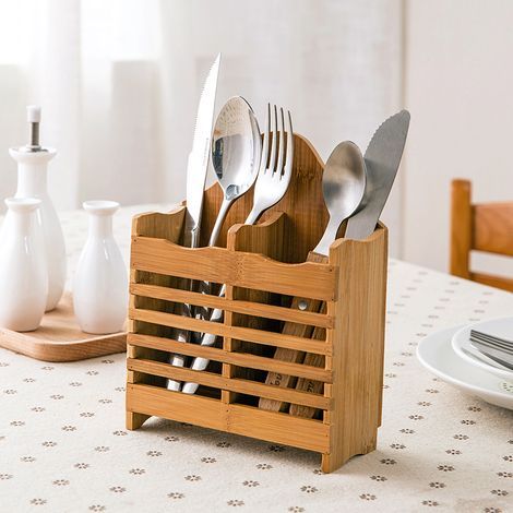 iDesign Cutlery Tray for Kitchen Countertop, Cupboard or Dining Table, Small Bamboo Cutlery Drainer (1/5)