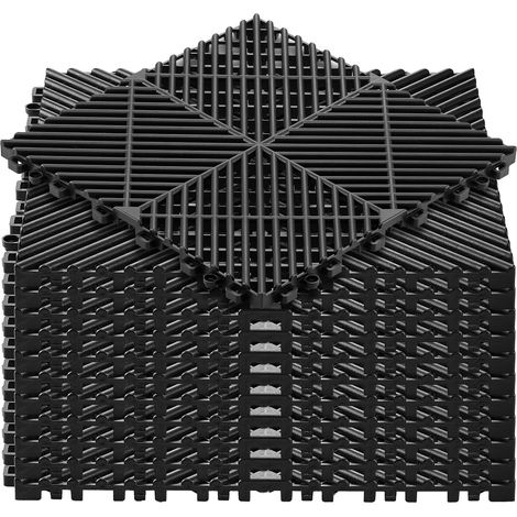 Mophorn Ineinandergreifende Drainagematten (12-tlg.) 31 x 31 cm, Rutschfeste Klickfliesen aus PP für Garagenböden, Modularer Bodenbelag für Bad, Pool und Außenbereiche, Selbstentwässernd, Schwarz