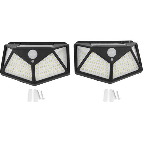 Lampe solaire avec détecteur de mouvement, 2 pièces, 4 côtés, 100 LED, haute luminosité, étanche, applique murale d'extérieur (1/5)