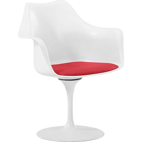 Dining Chair with Armrests - White Swivel Chair -Tulipan Red (1/4)