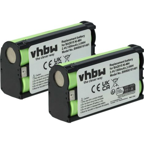 vhbw 2x Batterie compatible avec Sennheiser EW 500 G2, EW 500 G4, EW 512 G3, EW 500 G3 casque audio, écouteurs sans fil (1500mAh, 2,4V, NiMH)