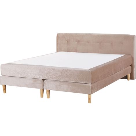 Cama continental tapizada en terciopelo beige 180 x 200 cm con colchón de muelles embolsados con cabecero Marquise