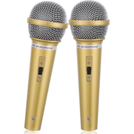 Lot de 2 microphones pour enfants - Faux microphones pour carnaval - Jouet - Pour karaoké, vêtements, photographie, fêtes d'anniversaire, cosplay - Doré (1/5)