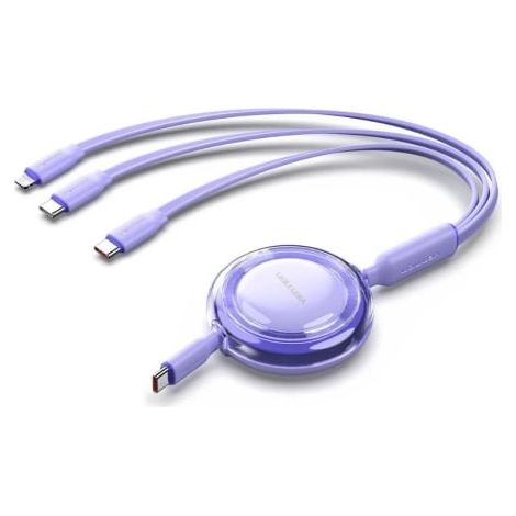 Cable USB Tipo-C 2.0 5A Vention TRKVBE/ USB Tipo-C Macho - 3x USB Tipo-C Macho/ Hasta 100W/ 480Mbps/ 1.1m/ Morado