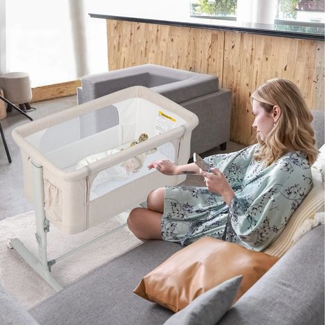 Lit bebe portable 3 en 1 avec hauteur reglable et filet
