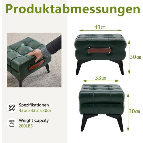 Fußhocker 43x33x30 cm aus grünem Kunstleder mit Griff für Wohnzimmer und Schlafzimmer – MEUBLIV (1/5)