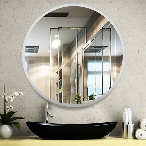 Modern Wall Mounted Slim Frame Round Mirror, White 50cm (1/5)