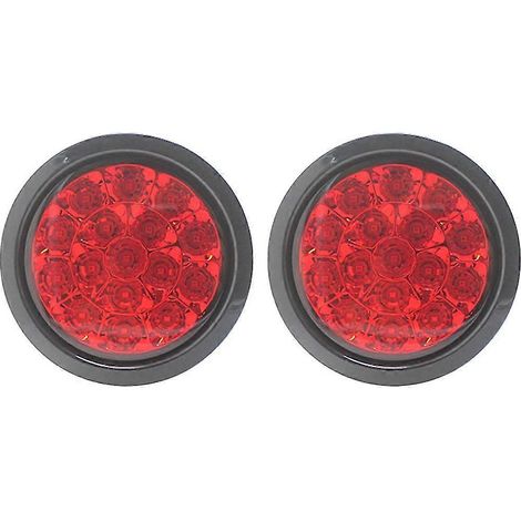 Lot de 2 feux arrière ronds rouges à 16 LED (12-24 V) pour voiture, antibrouillard, stop, position et recul, pour camion. (1/5)