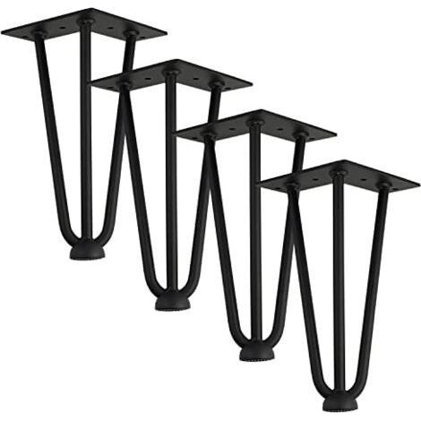 Qrity [Améliorer] Lot 4 Pieds de Table en épingle à Cheveux, 25cm Jambes en métal de Bricolage, Trois Barres de Fer, Plus Forte, avec vis et protecteurs de Sol (1/5)