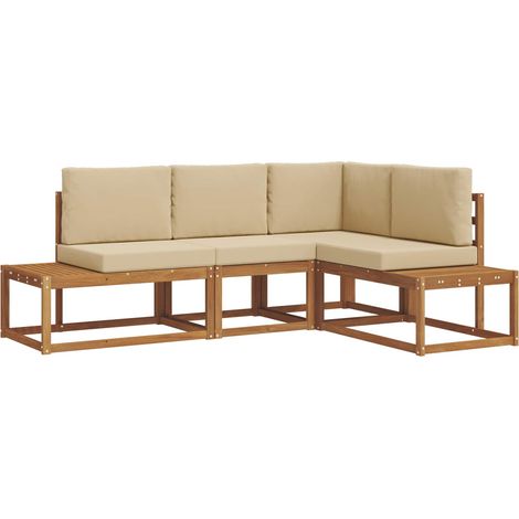 Outdoor Sofa Set with Cushion 4 Piece Natural and Beige vidaXL