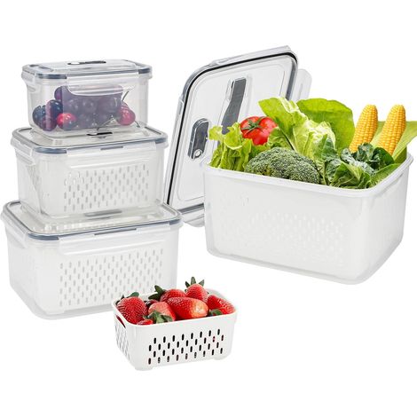 4 PCS Boîtes Alimentaires Plastique Boîte de Rangement Frigo Transparent Boîte Conservation Fruit Legume Boîte Rangement Legume Rangement Pour Fruits et Légume pour Fruit Légumes Viande (1/5)