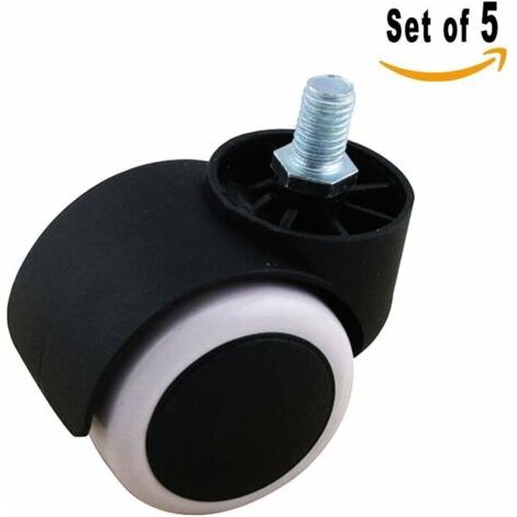 QORVA-Sol protection en caoutchouc Chaise de bureau Caster Roues (lot de 5) 10 mm Vis Tige 5,1 cm noir/blanc (1/5)