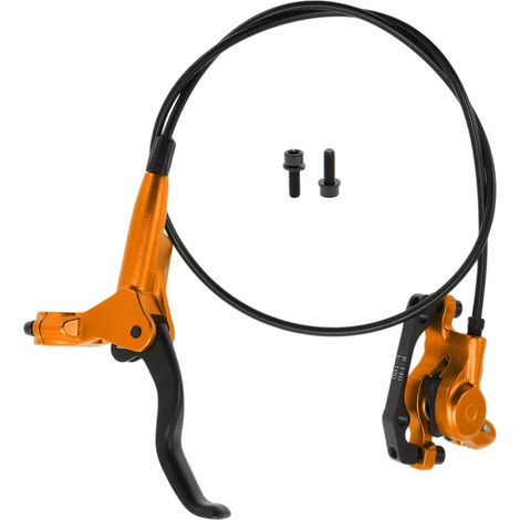 1 kit d'accessoires de frein pour vélo, comprenant un levier de frein en alliage d'aluminium, un levier de frein avant droit et un câble de frein de 850 mm pour vélo de route/VTT, orange. (1/3)